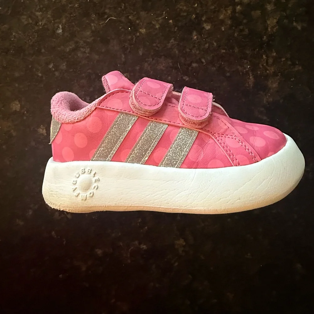 Adidas Disney Grand Court Minnie Mouse silver sparkle Pink Sneakers size 8 - Picture 6 of 16